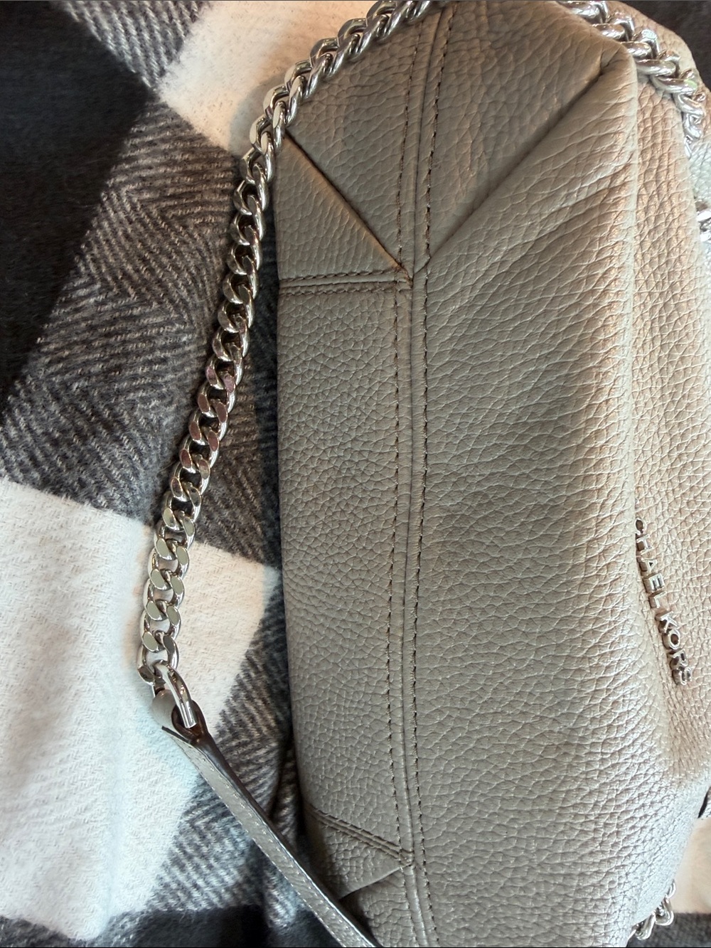 Michael Kors Taupe Gray Pebbled Leather Chain Shoulder Bag - Picture 3 of 5